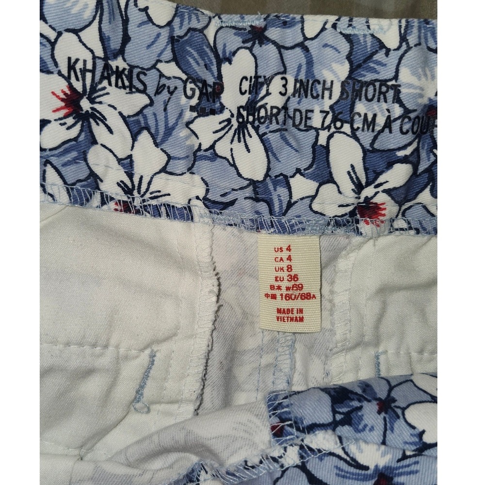 Khakis by Gap Womens Blue White Floral City 3 Inch Shorts Size 4 Mid Rise Summer - Picture 4 of 4